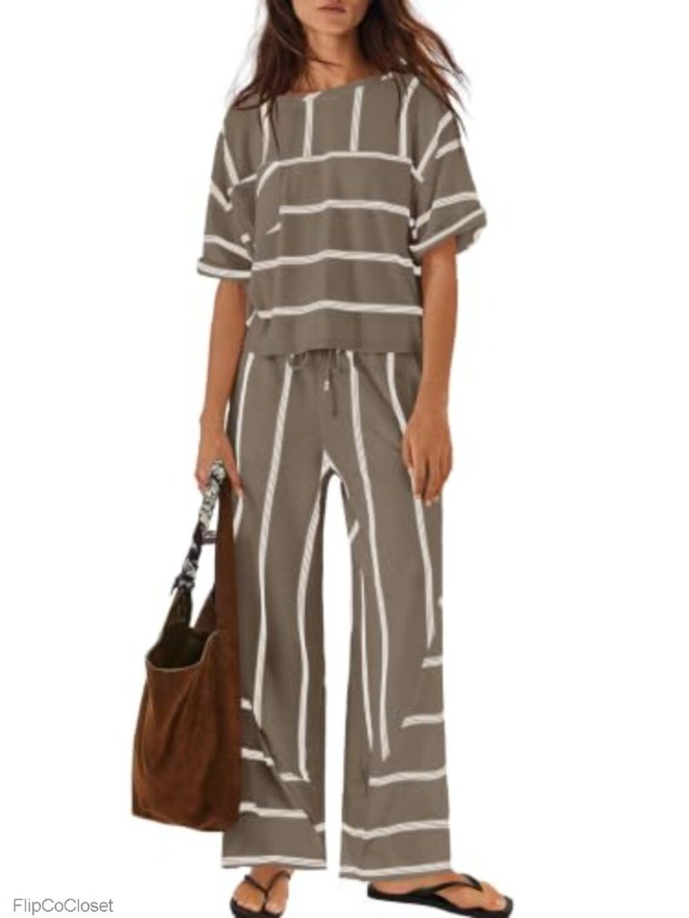 Women's Striped Lounge Set 2 Piece Vacation Wide Leg Pants with Pockets
